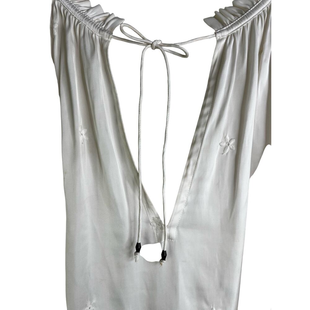 Ulla Johnson Creamy White Peasant Blouse Womens 8 Ruffle Trim Drawstring - Picture 3 of 10